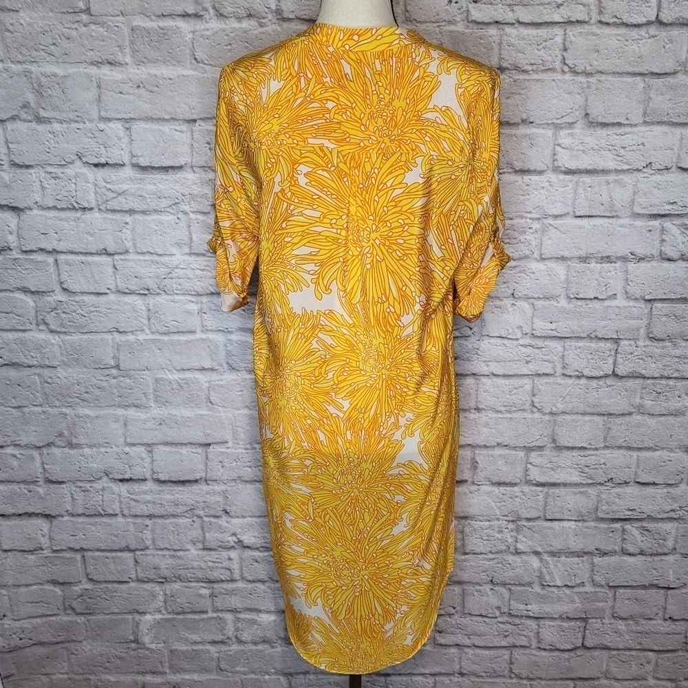 Amanda Uprichard dress yellow white floral tunic v neck knee length size M NWT - Picture 8 of 11